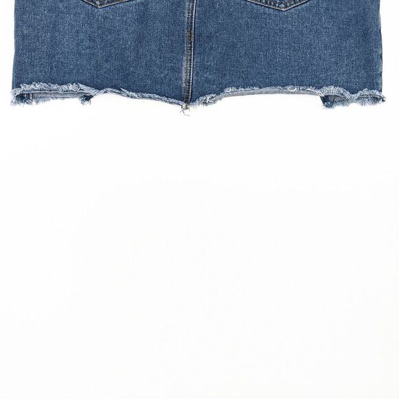 Forever 21 Women's Fringe Hem Blue Denim Jean Mini Skirt Size Large - Picture 5 of 5